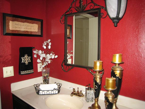 Red Contemporary Bathroom, Red Bathroom, Interior Design, Red Bathroom, Red and Black and White Bathroom, Interior Design,